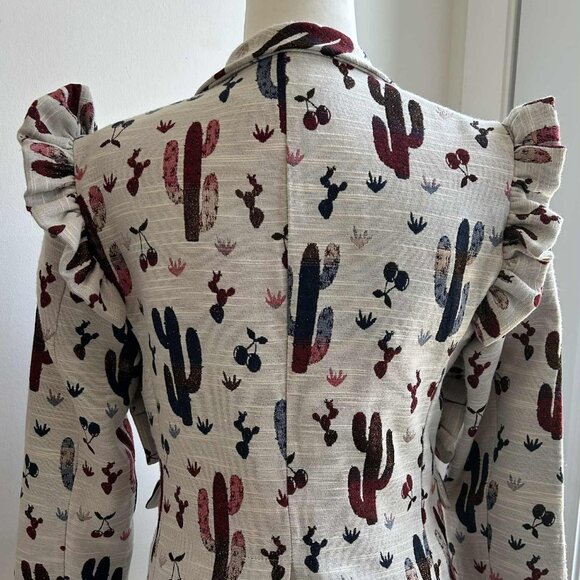 Chepè Ecru Multicolor Cactus Jacquard Ruffled Blazer with Metallic Thread – EU S - Picture 4 of 12
